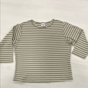Olive & Cream Striped Long Sleeve Crewneck Top